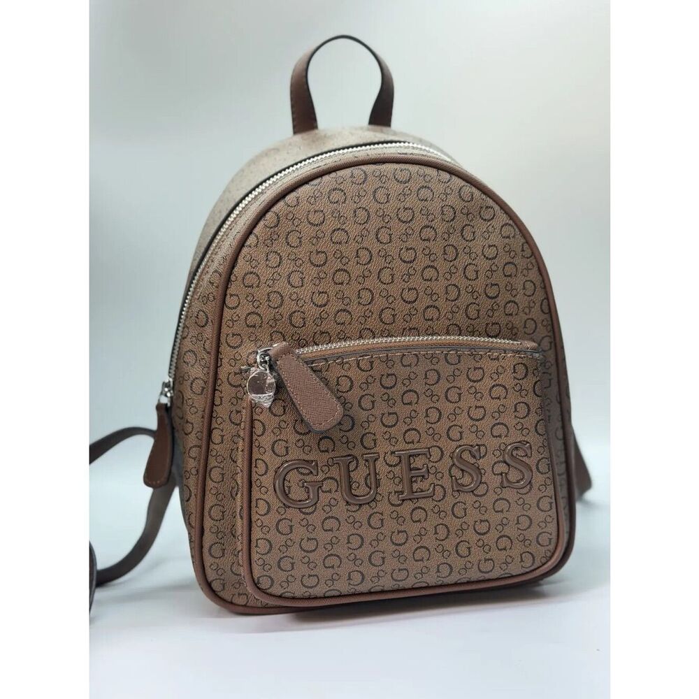 Guess Brown Logo Pattern Mini Backpack
